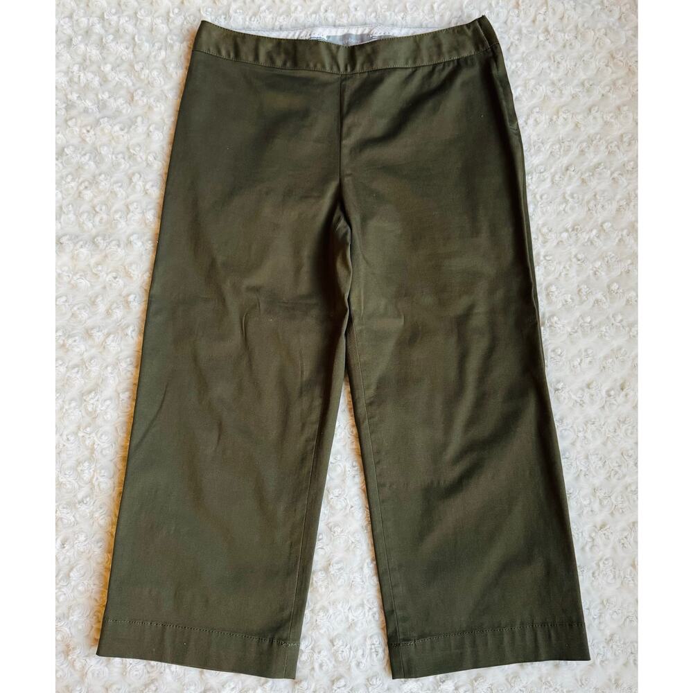 Liz Claiborne Womens Audra Khaki Green Flat Front Cotton Cropped Pants 8 NEW
